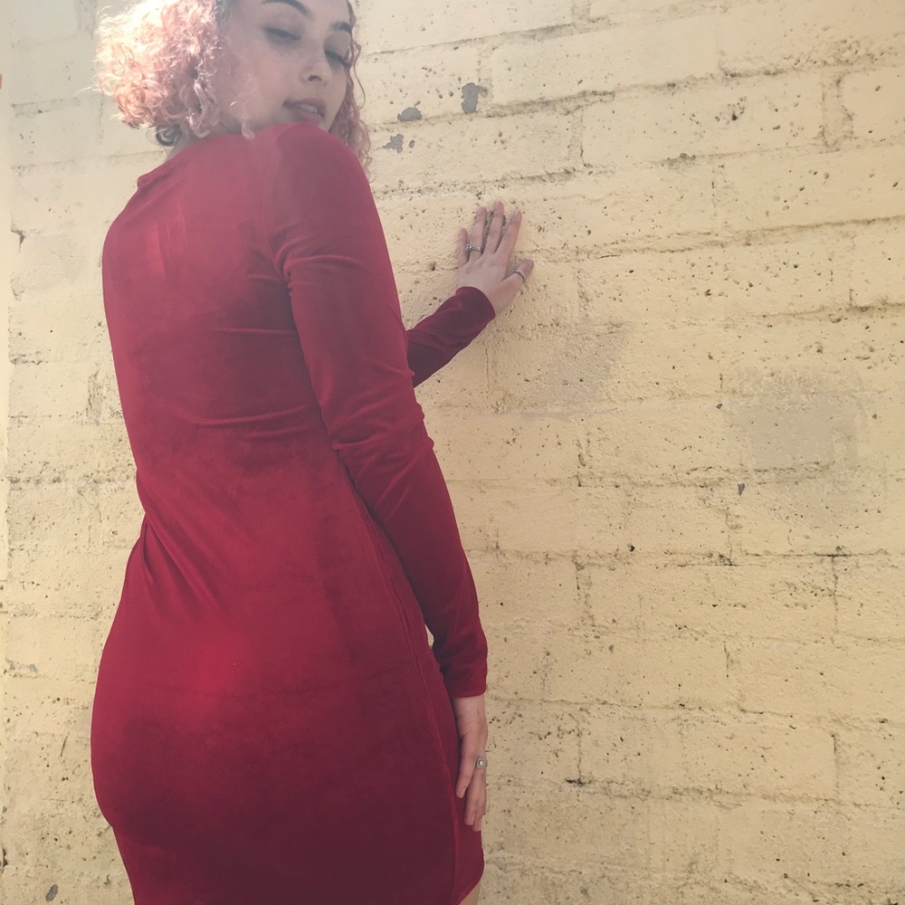 Velvet V-neck long sleeve dress